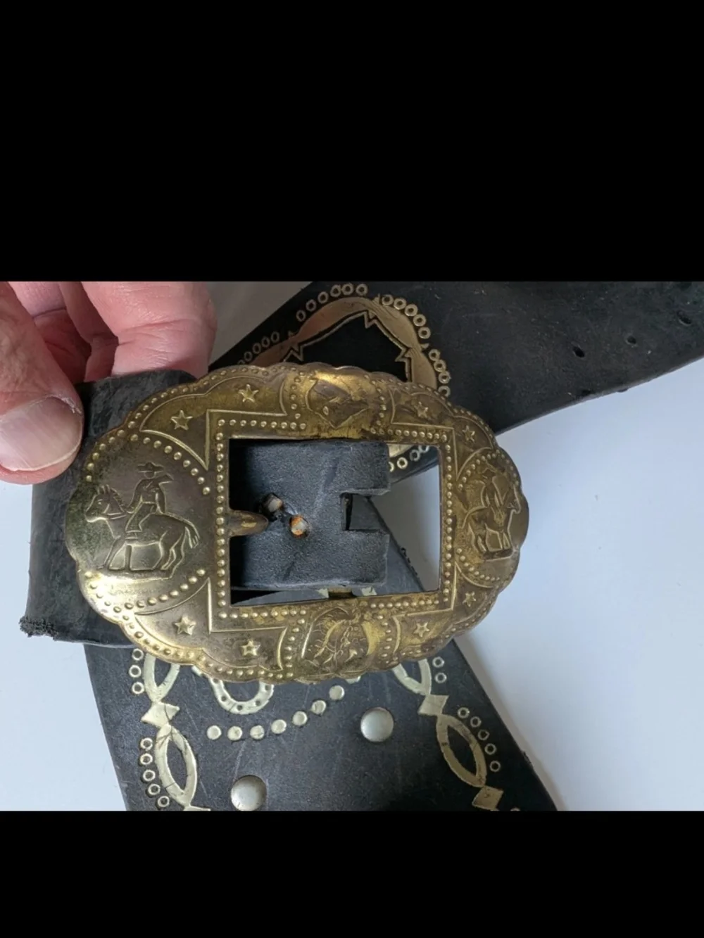 VTG Western Leather Double Holster Gun Belt Cowboy Costume Toy Gold Star Buckle